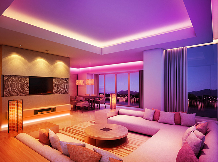 room with strip lights